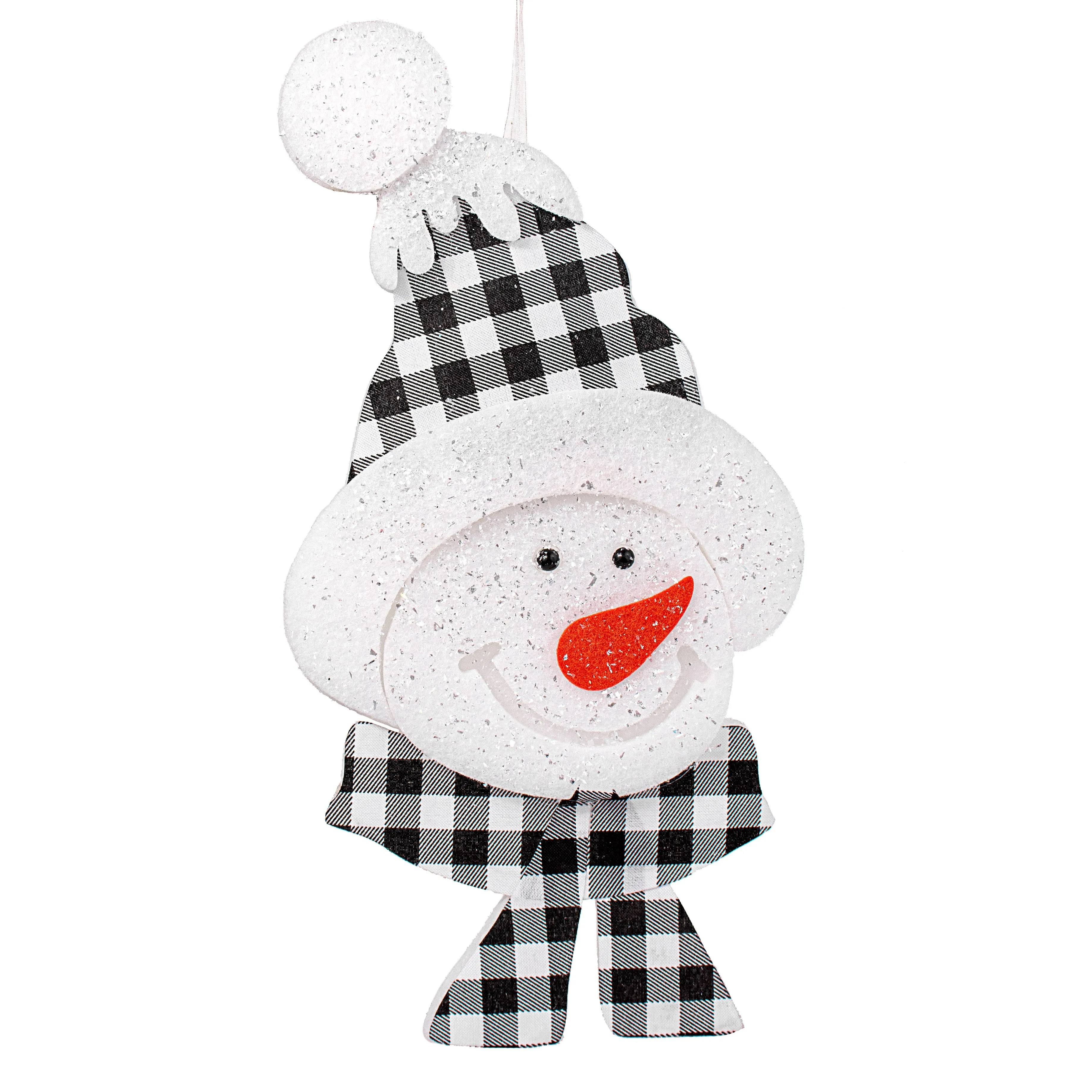 17" Foam & Fabric Snowman Head Ornament: Buffalo Check