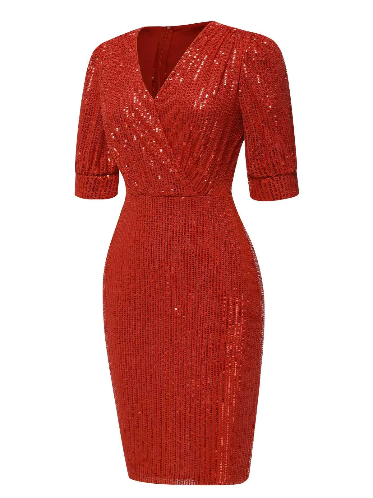 1960s V-Neck Sequined Half Sleeves Bodycon Dress