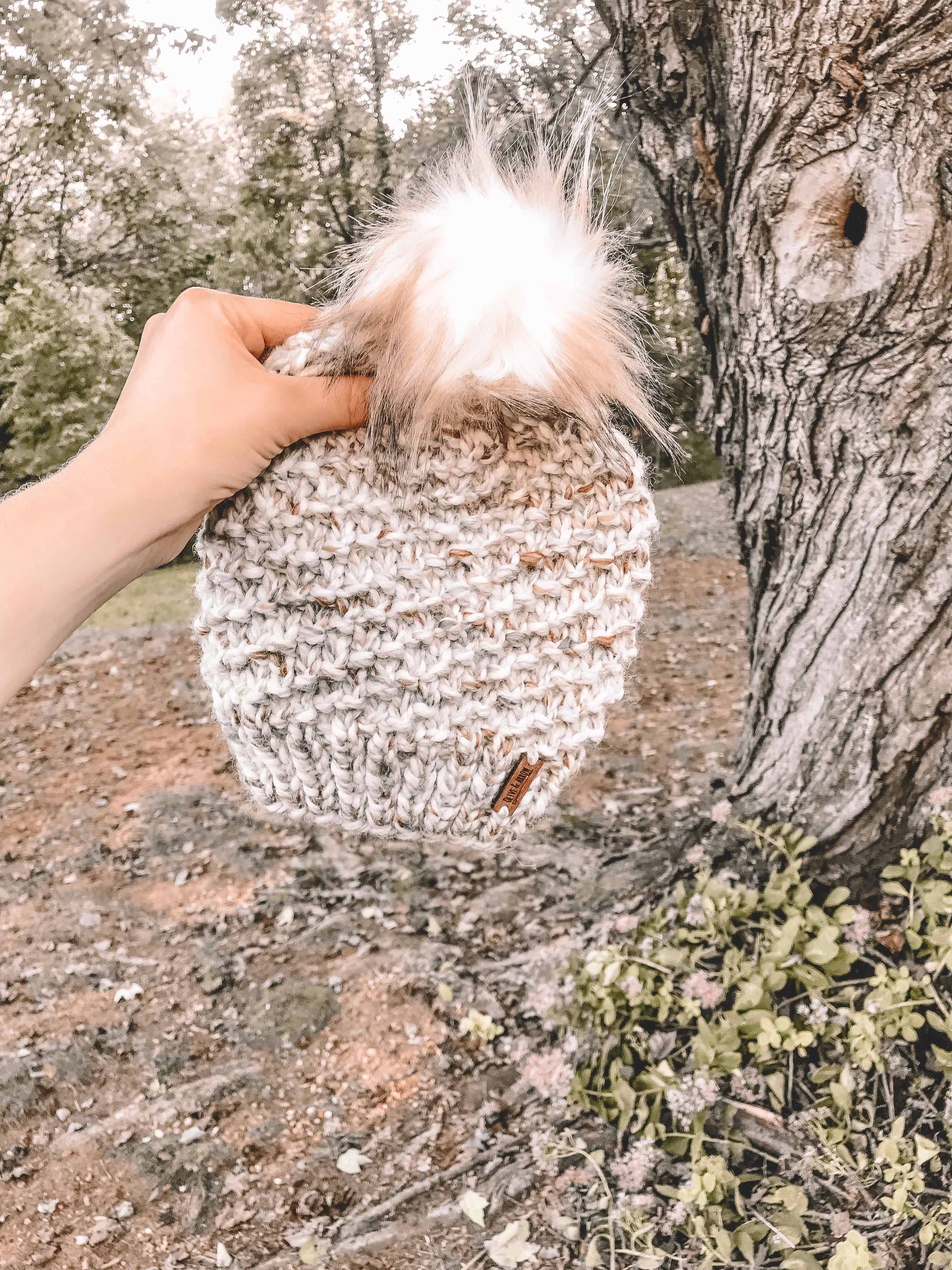 Adult Knitted Textured Beanie with Faux Fur Pom Pom // The Acadia - Fossil