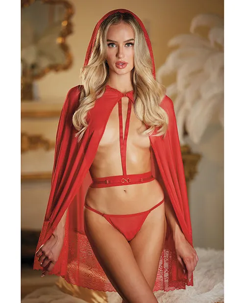 Allure Lace & Mesh Cape w/ Attached Waist Belt (G-String NOT included) Red O/S