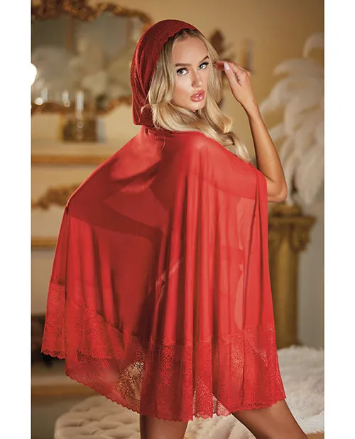 Allure Lace & Mesh Cape w/ Attached Waist Belt (G-String NOT included) Red O/S