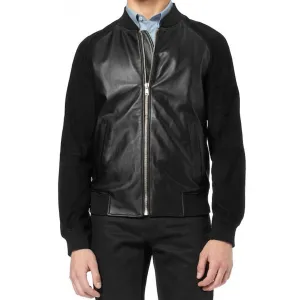 Andrew Garfield Suede Sleeves Black Leather Bomber Jacket