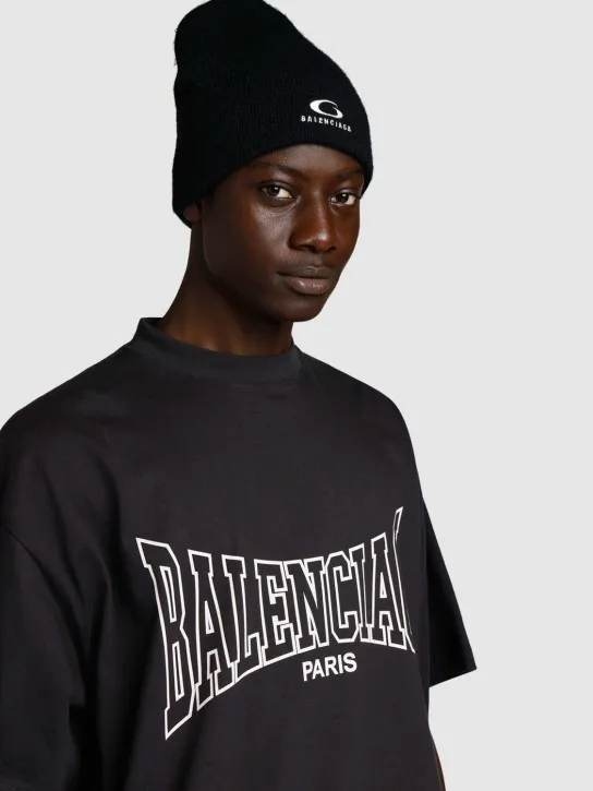 Balenciaga   Logo rib knit cotton beanie 