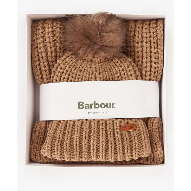 Barbour Saltburn Beanie & Scarf Gift Set LGS0023 Mink