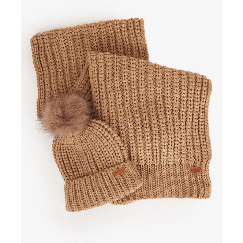 Barbour Saltburn Beanie & Scarf Gift Set LGS0023 Mink