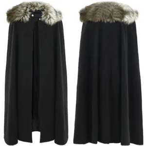 Black Cloak with Detachable Faux Fur Collar