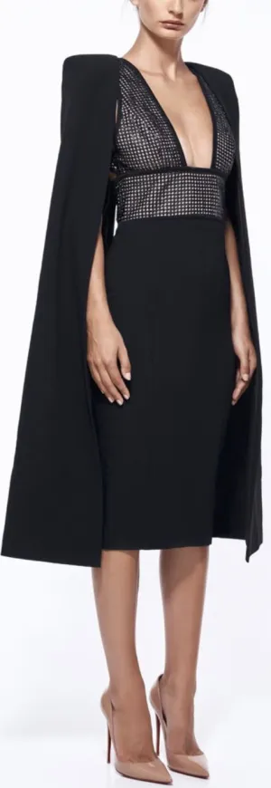 Black Embellished Cape-Dress