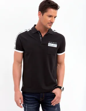 BLACK MALLET SLEEVE PANEL POLO SHIRT