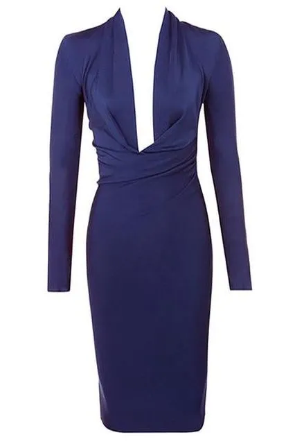 Blaire Long Sleeve Bandage Dress - Navy Blue