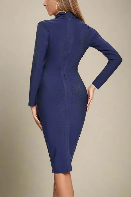 Blaire Long Sleeve Bandage Dress - Navy Blue