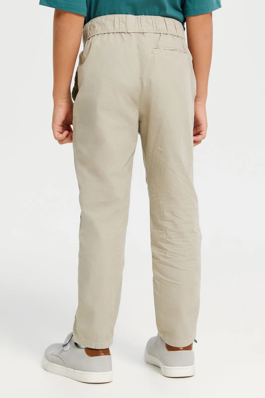 Boys Beige Pull-on Poplin Jogger With All Around Adjuster