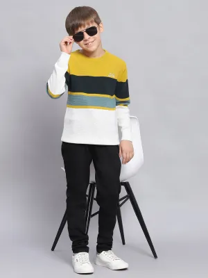 Boys Mustard Stripe Round Neck Full Sleeve Sweater