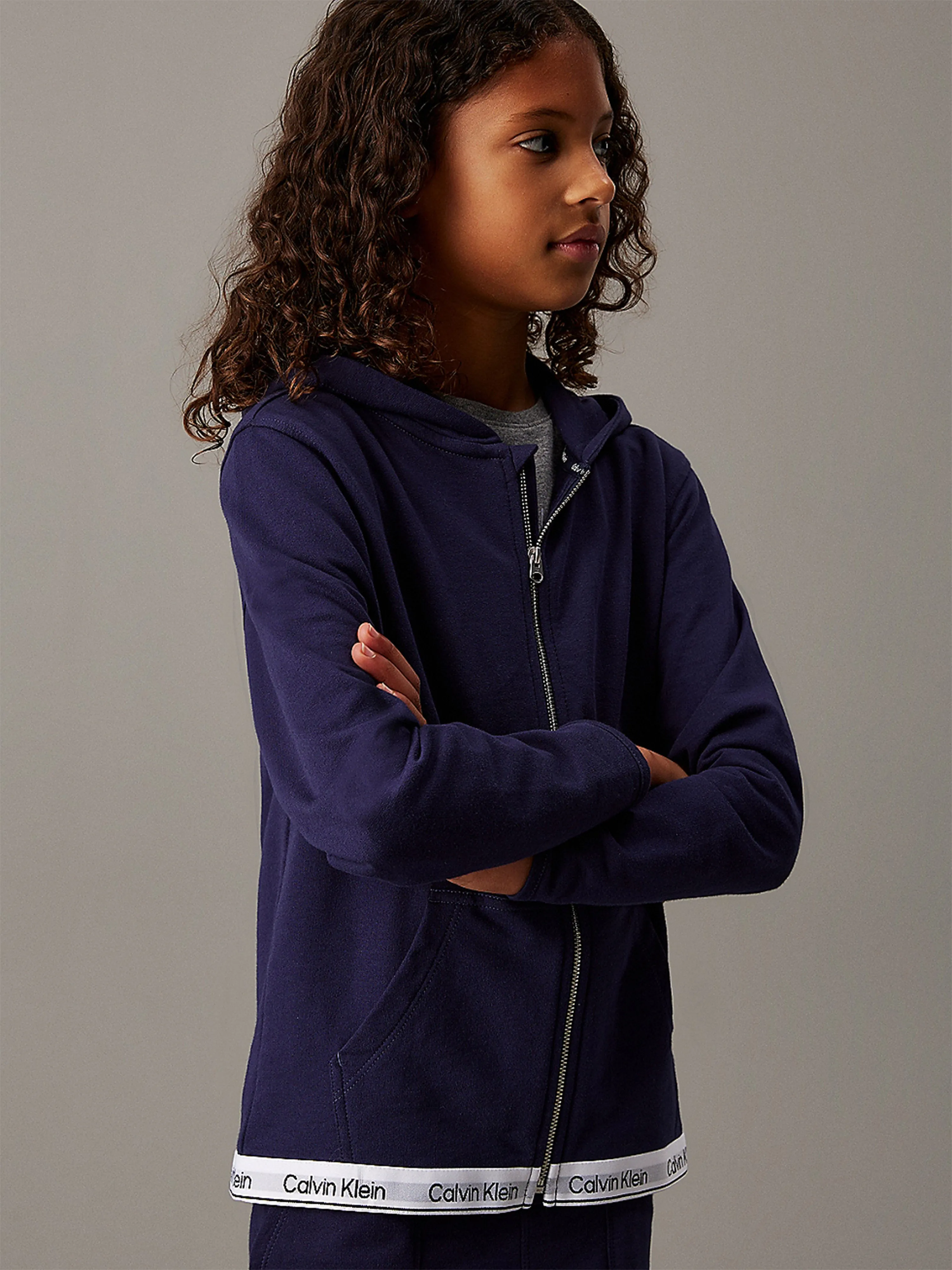 Calvin Klein Kids Logo Zip Up Top in Navy