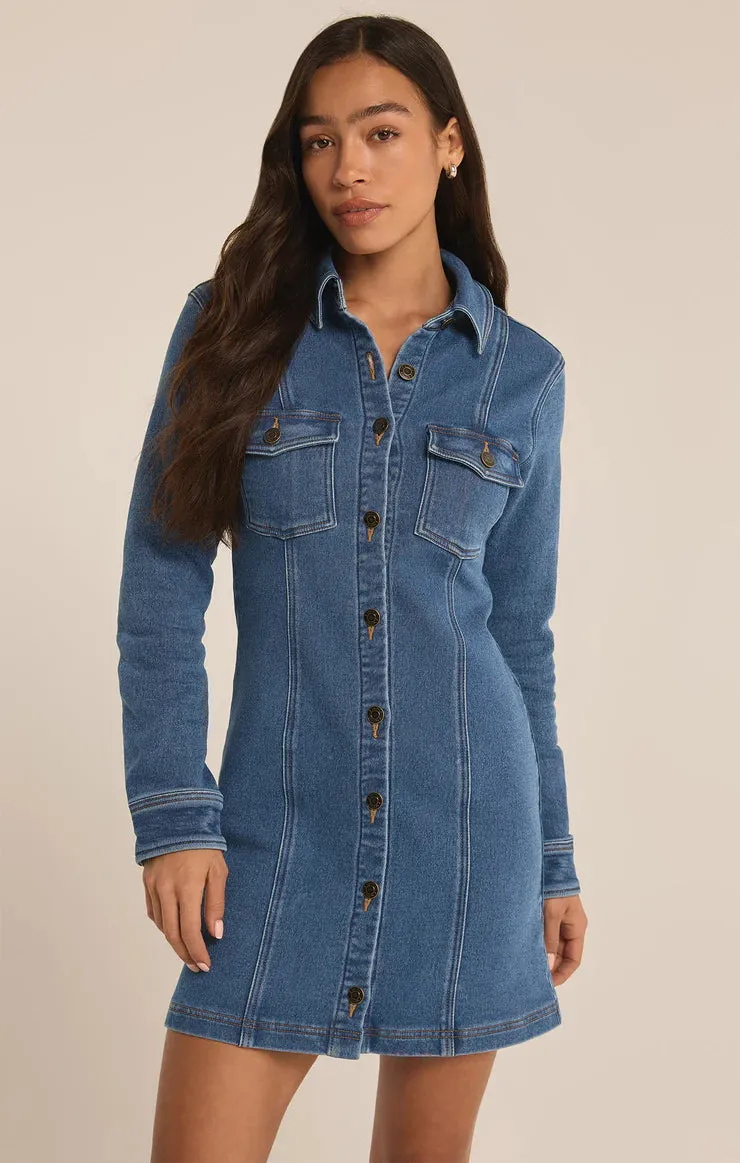 Candice Knit Denim Mini Dress - Vintage Indigo