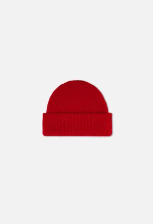 Cashmere Wool Rib Beanie / Red