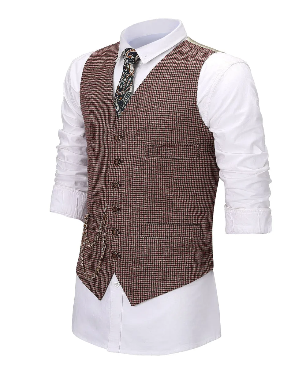 Casual Men's Suit Vest Houndstooth Notch Lapel Waistcoat