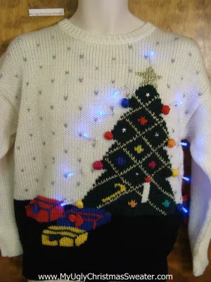 Cheesy Tree 80s Bright Light Up Ugly Xmas Sweater