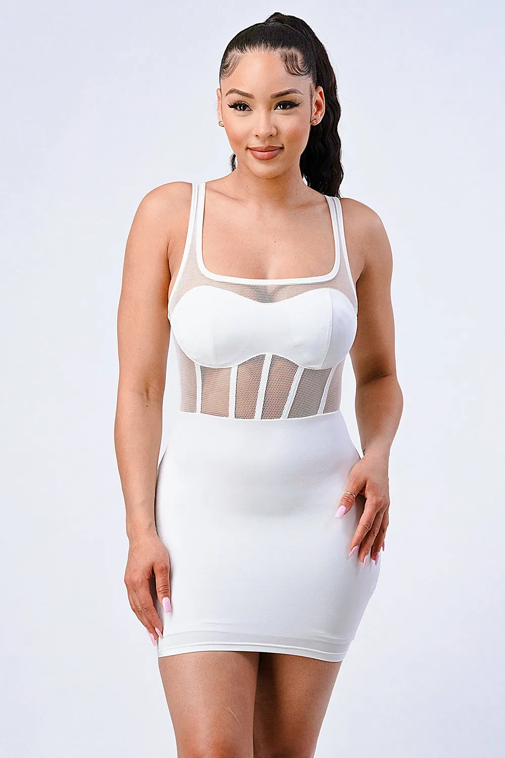 CHIC FISHNET BRA CONTRAST BODYCON DRESS