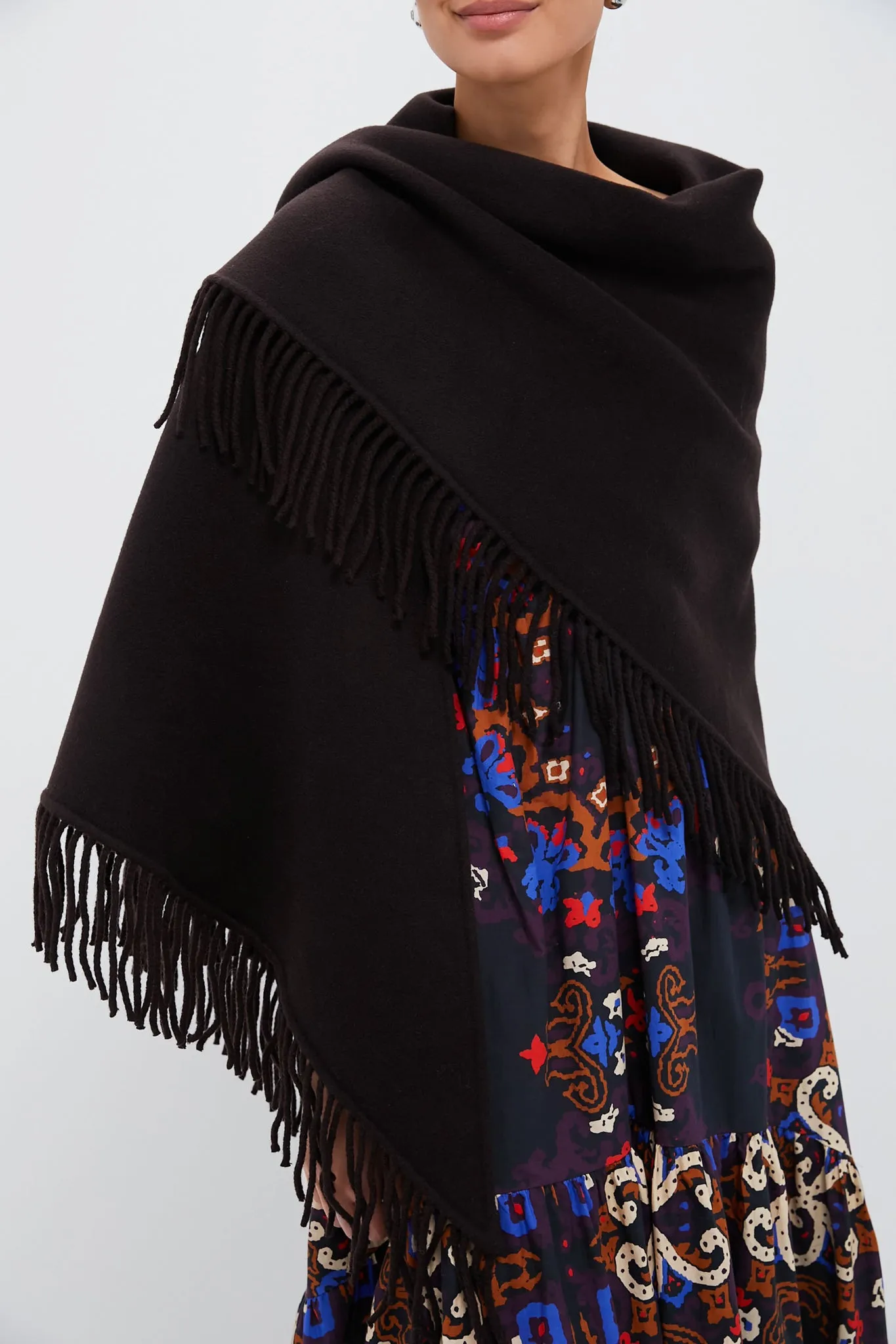 Chocolate Fringe Wrap Scarf