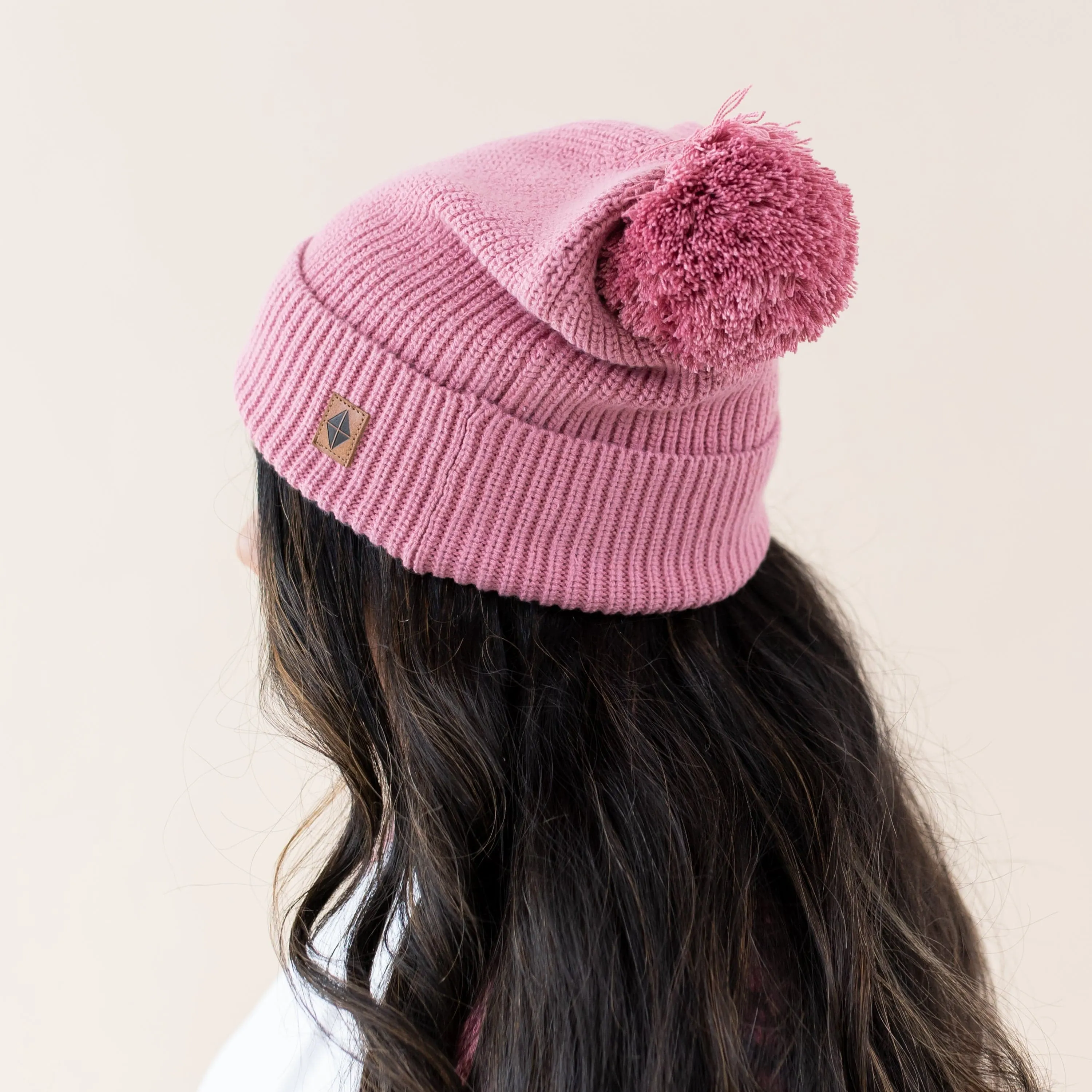 Chunky Knit Adult Pom Beanie in Apple Blossom