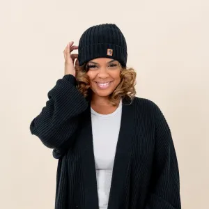 Chunky Knit Adult Ribbed Beanie in Midnight