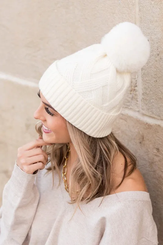 Chunky Knit Fur Pom Beanie