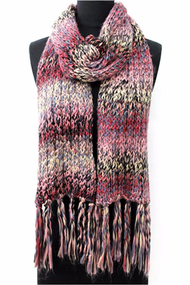 Chunky Marbled Knit Fringe Muffler - Multicolor