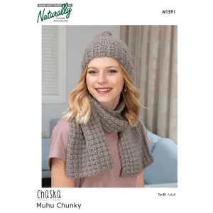 Chunky Women Hat & Scarf Knitting Pattern (N1591)