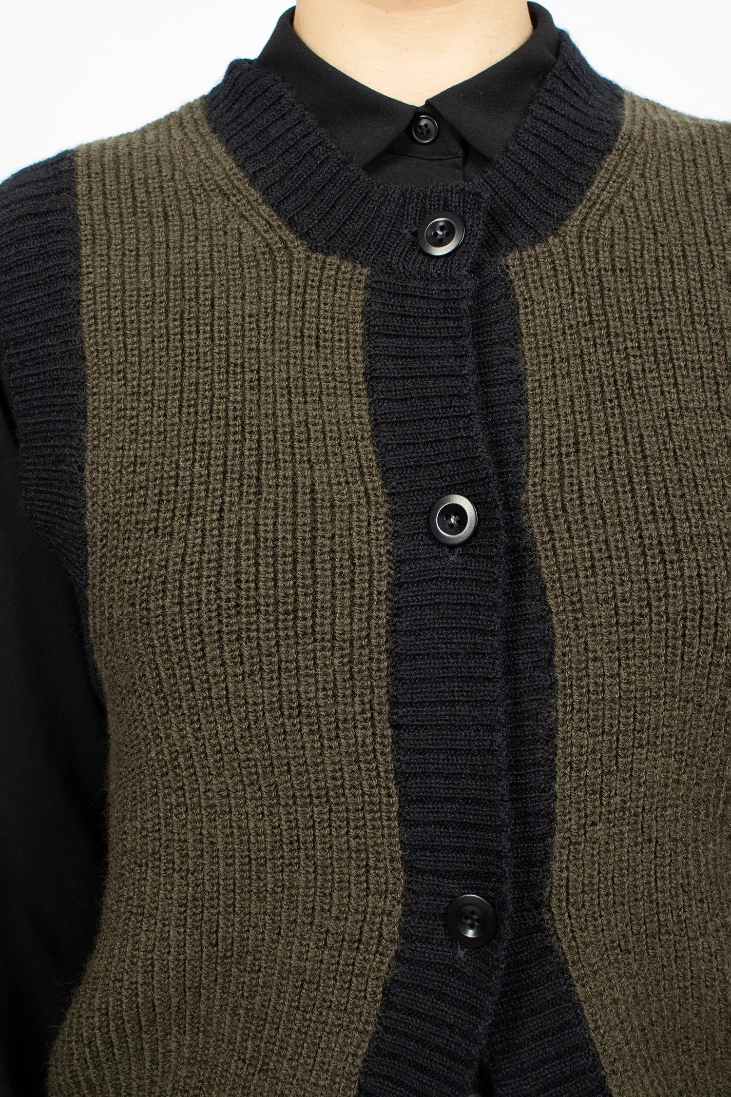 Contrast Trim Waistcoat Dark Olive/Black