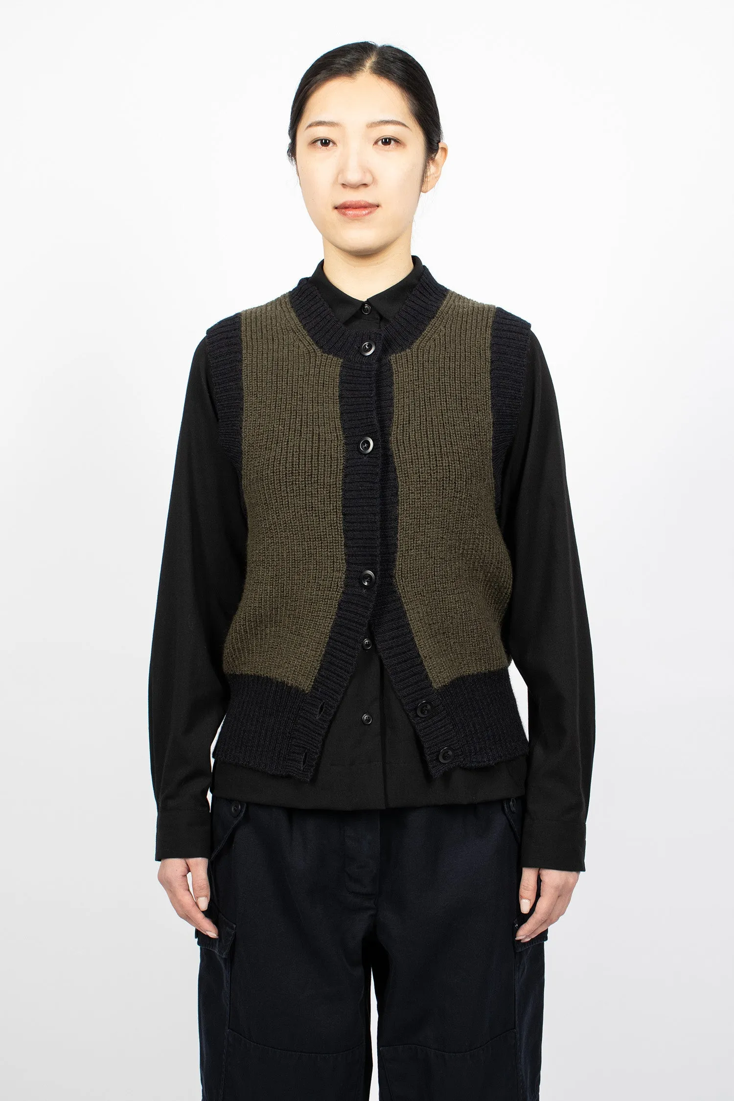 Contrast Trim Waistcoat Dark Olive/Black