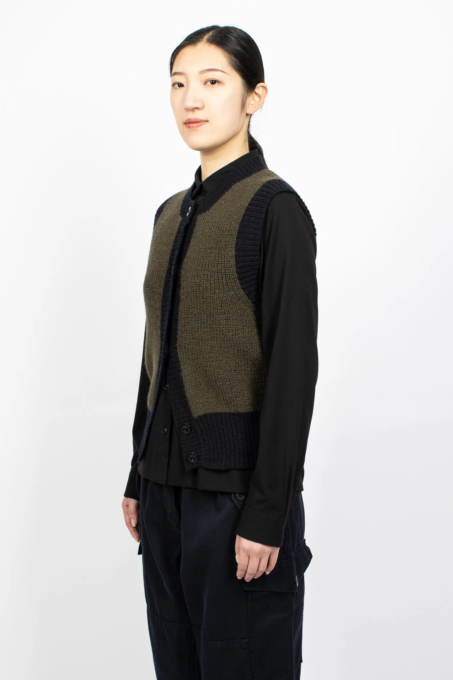 Contrast Trim Waistcoat Dark Olive/Black