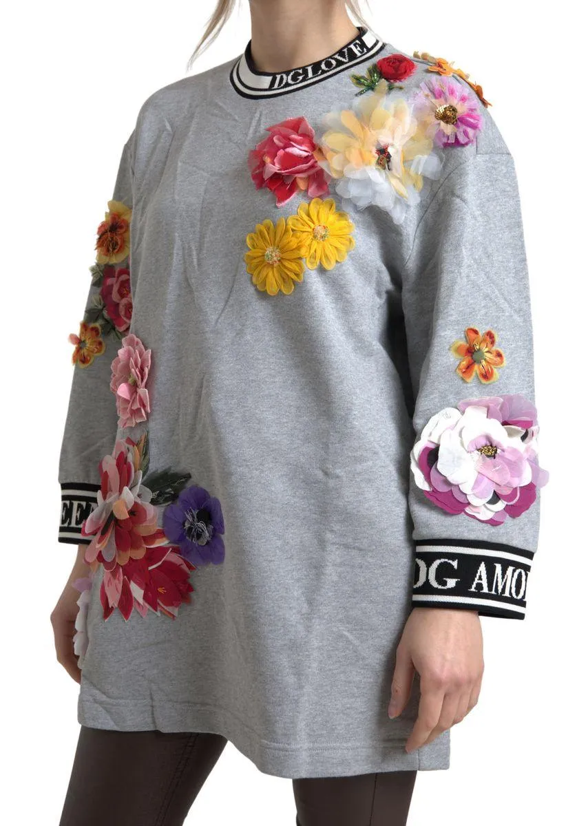 Dolce & Gabbana Gray DG Amore Queen Floral Pullover Sweater