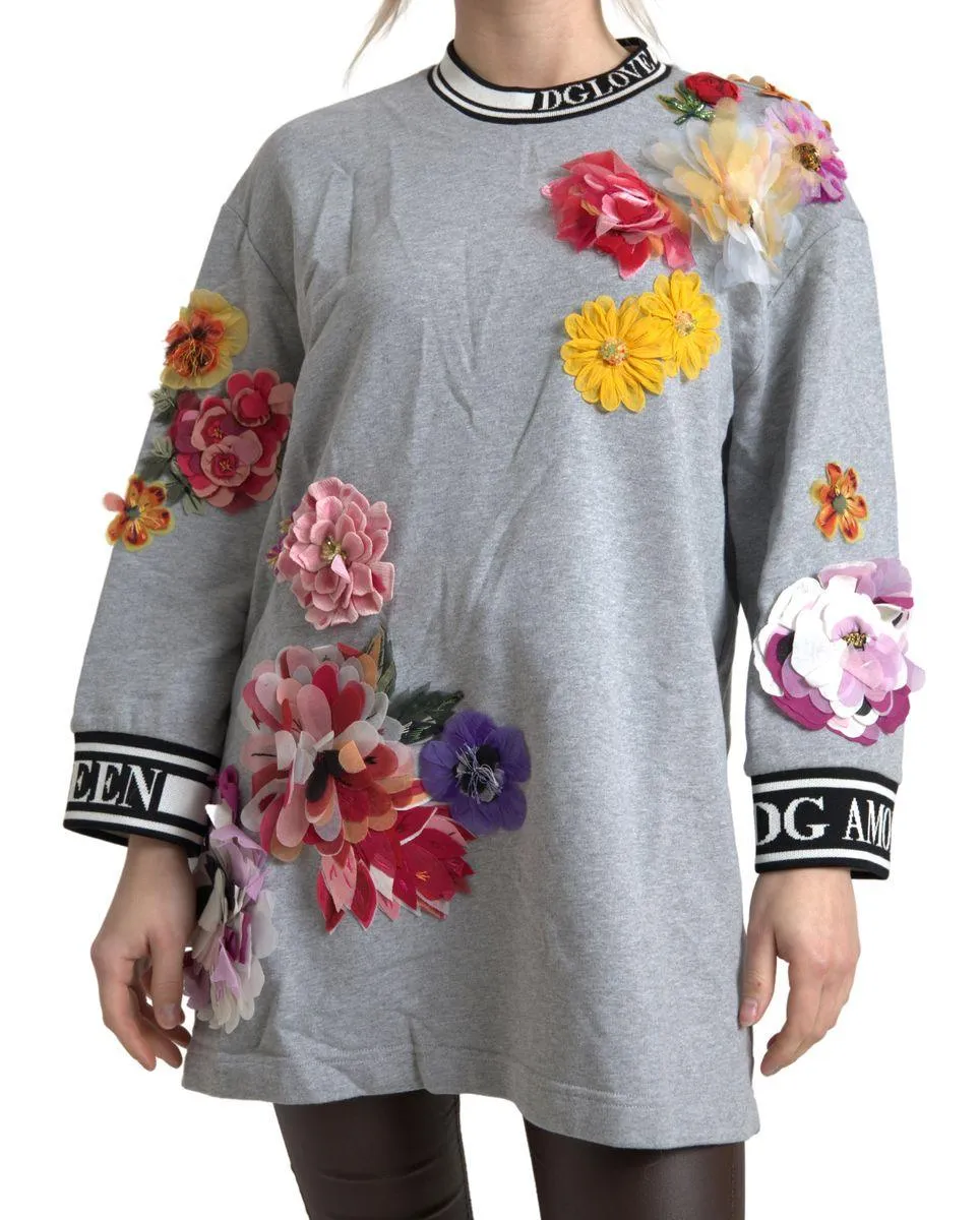 Dolce & Gabbana Gray DG Amore Queen Floral Pullover Sweater