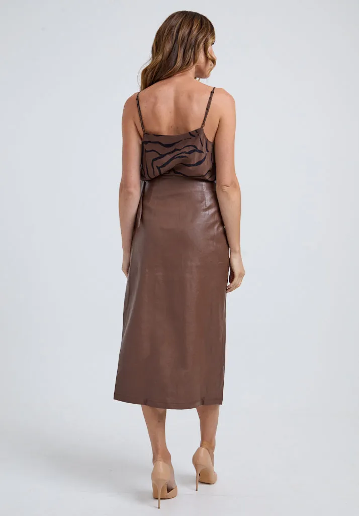 Emily Wrap Midi Skirt In Brown