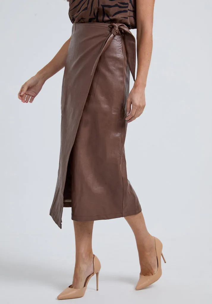 Emily Wrap Midi Skirt In Brown