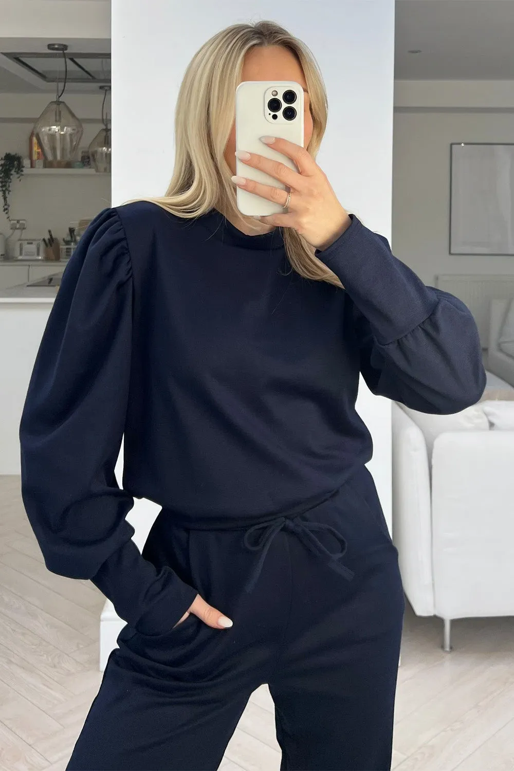 Emma navy blue lightweight sweater jogger loungewear set