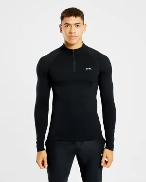 Essential Seamless 1/4 Zip Pullover - Black