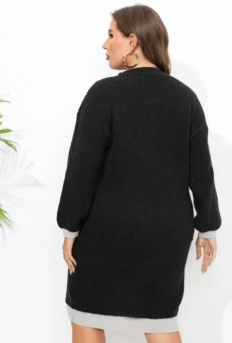 Feel confident and trendy in our Plus Size Colorblock V-neck Knit Dress!