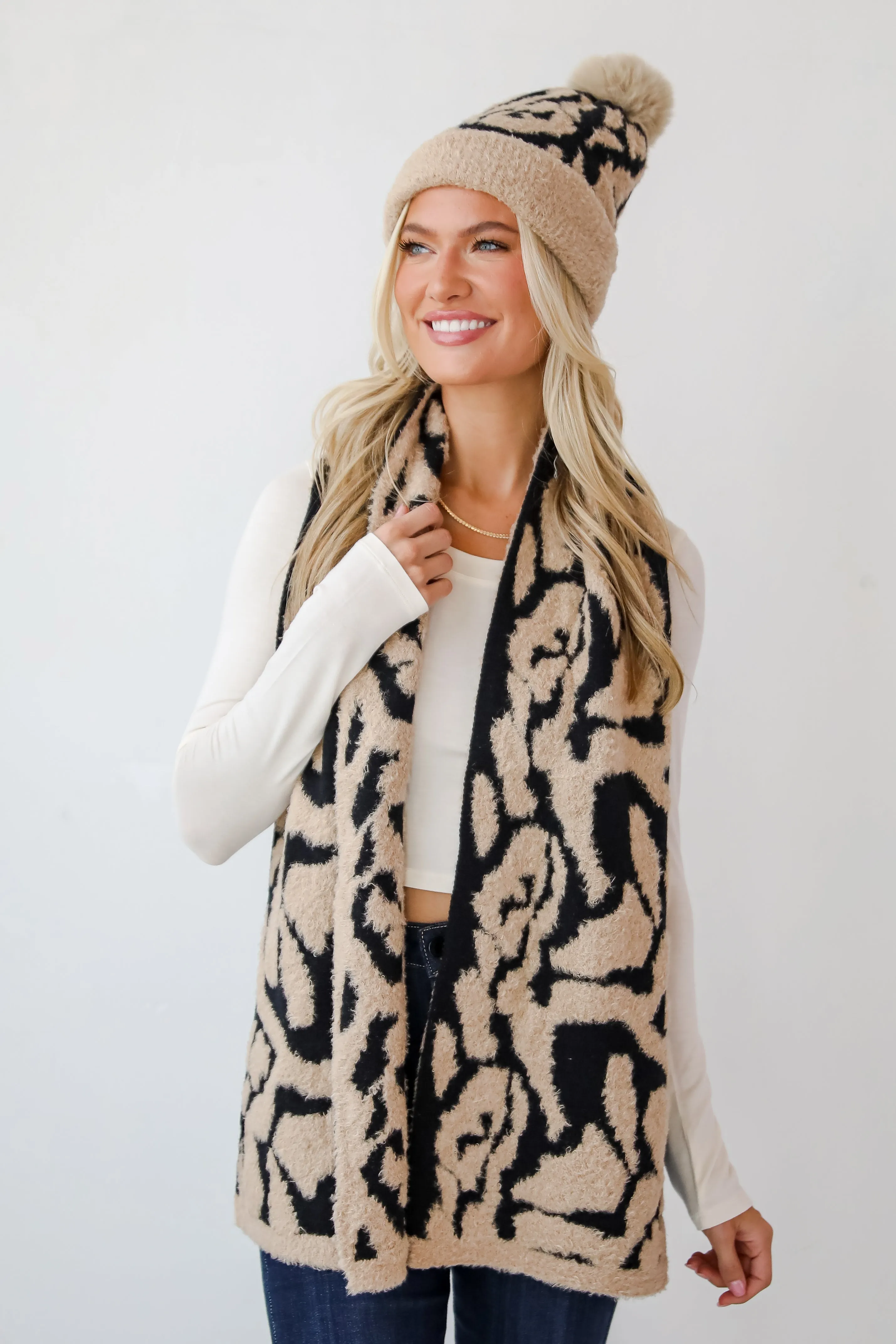 FINAL SALE - Fierce And Cozy Beige Leopard Scarf