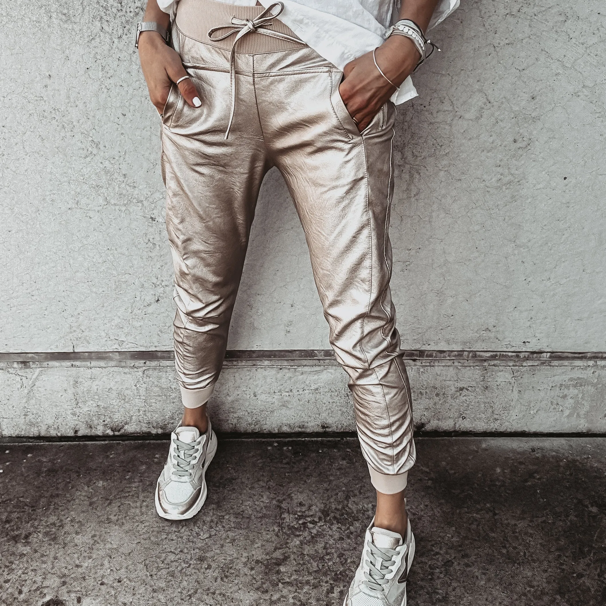 Full faux leather CHAMPAGNE GOLD ULTIMATE joggers