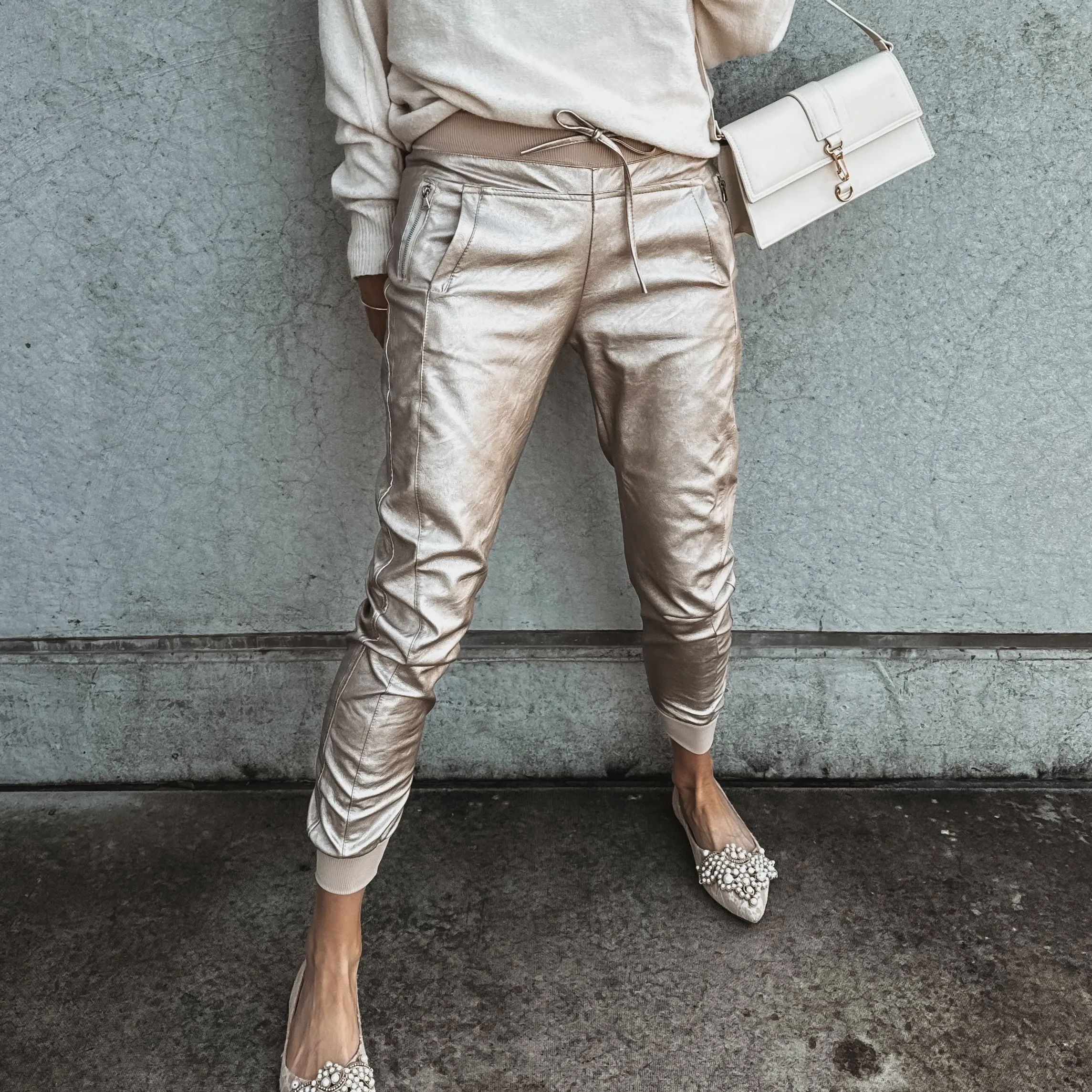 Full faux leather CHAMPAGNE GOLD ULTIMATE joggers