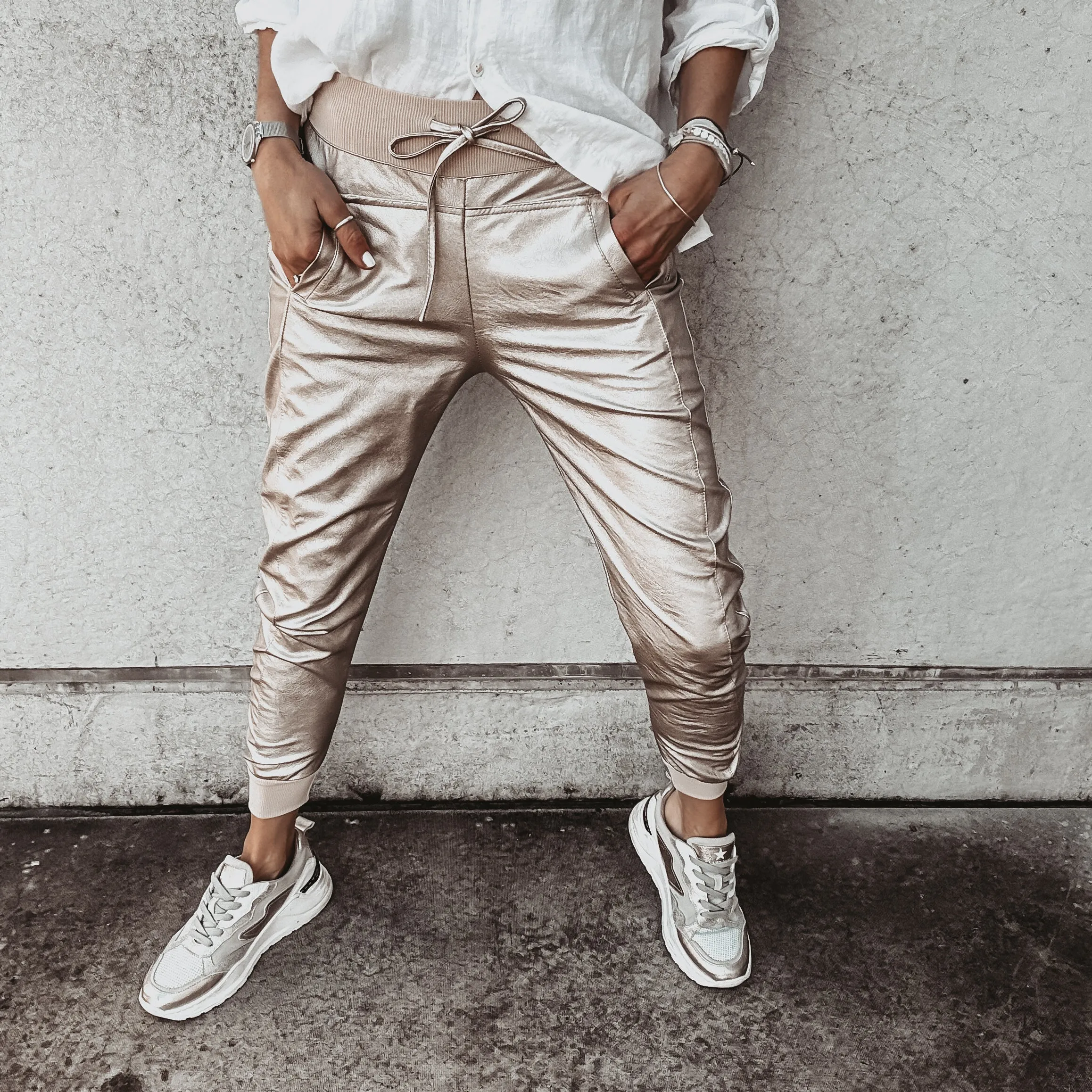 Full faux leather CHAMPAGNE GOLD ULTIMATE joggers