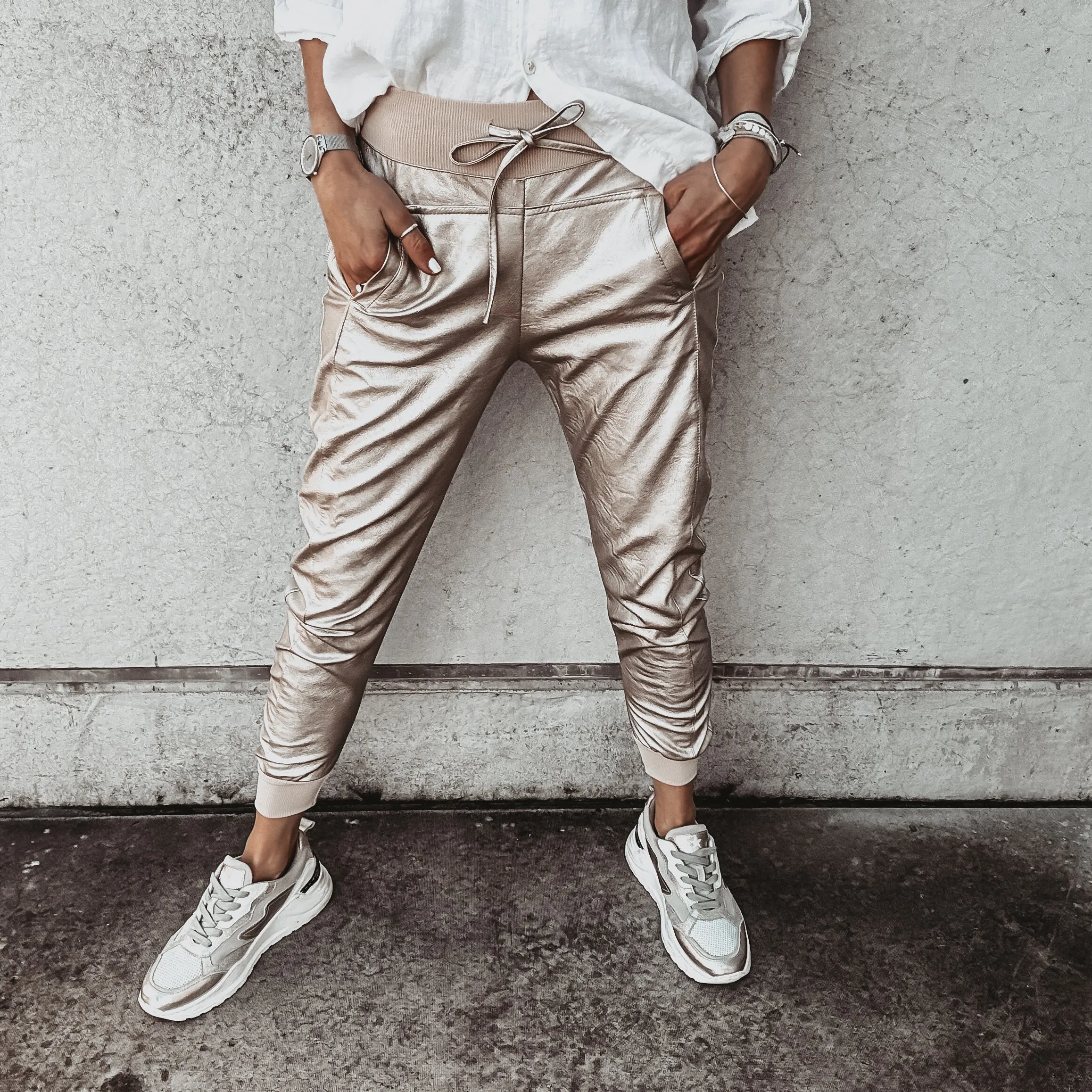 Full faux leather CHAMPAGNE GOLD ULTIMATE joggers