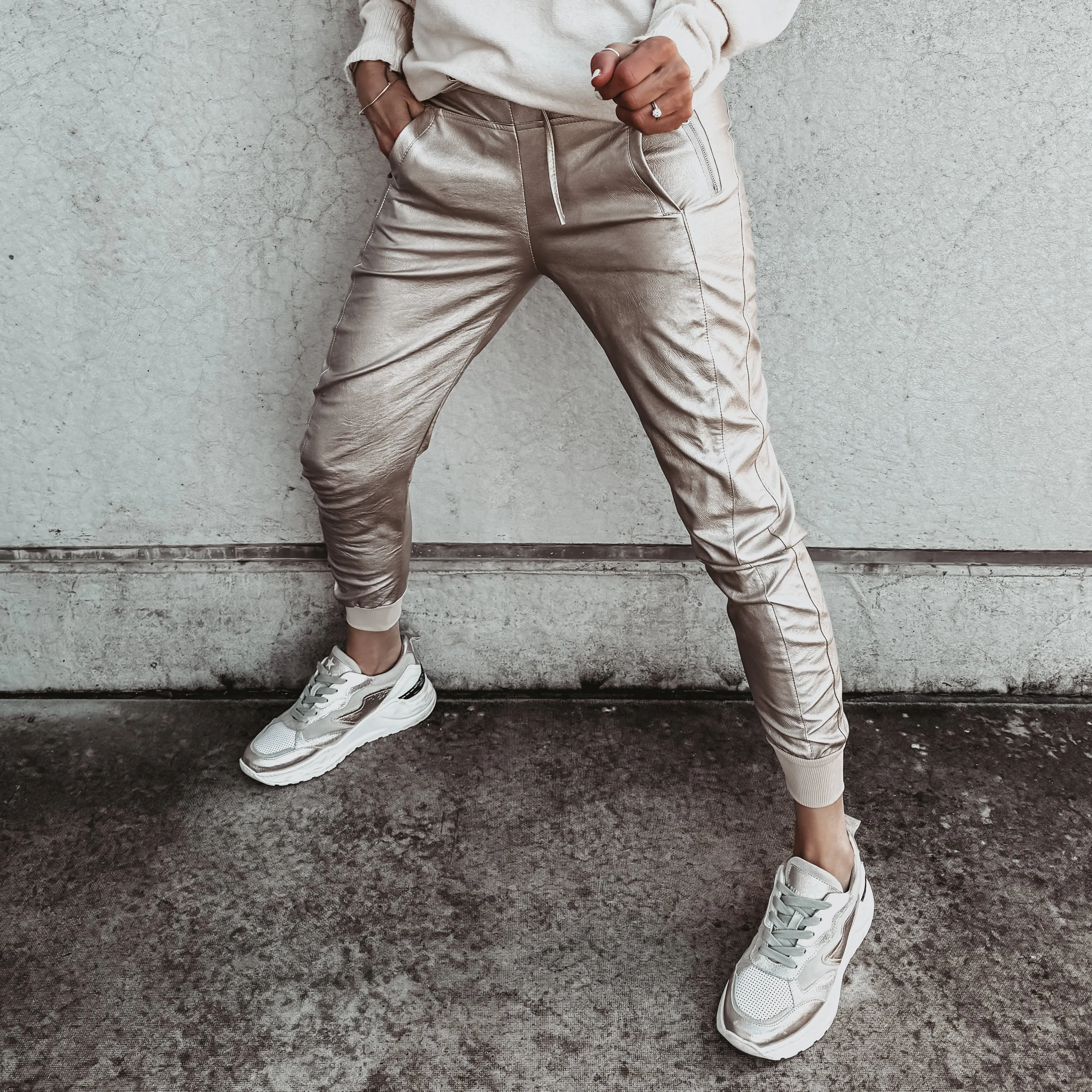 Full faux leather CHAMPAGNE GOLD ULTIMATE joggers