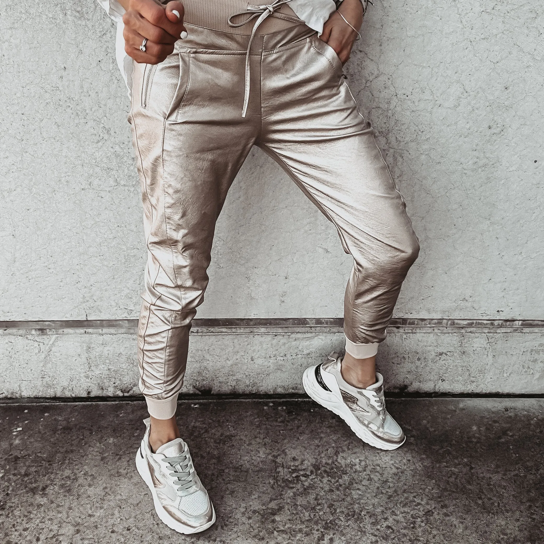 Full faux leather CHAMPAGNE GOLD ULTIMATE joggers