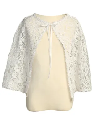 Girls White Ribbon Tie Lace Communion Junior Bridesmaid Cape 2-10