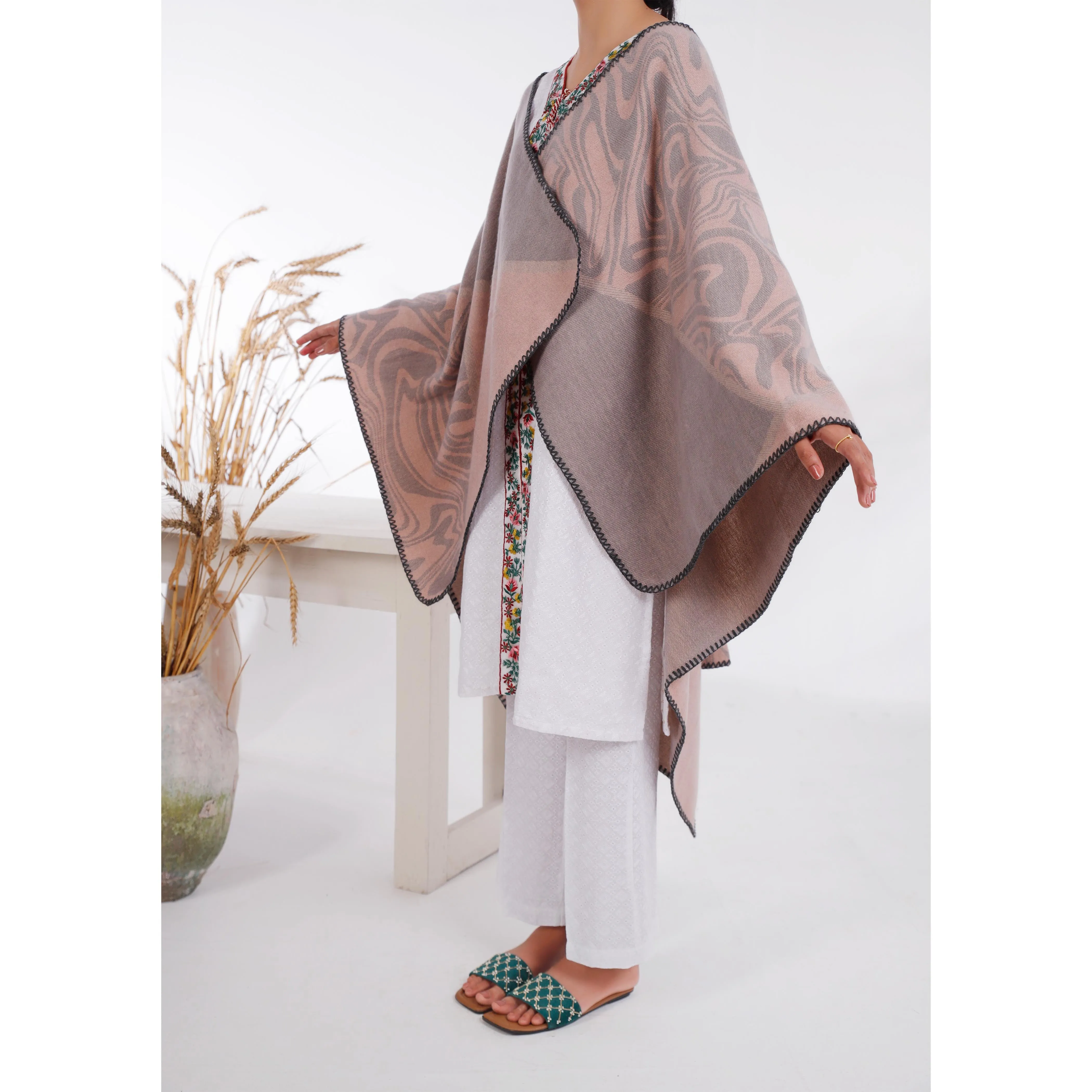 Grey Winter Acrylic Cape Shawl PW4968