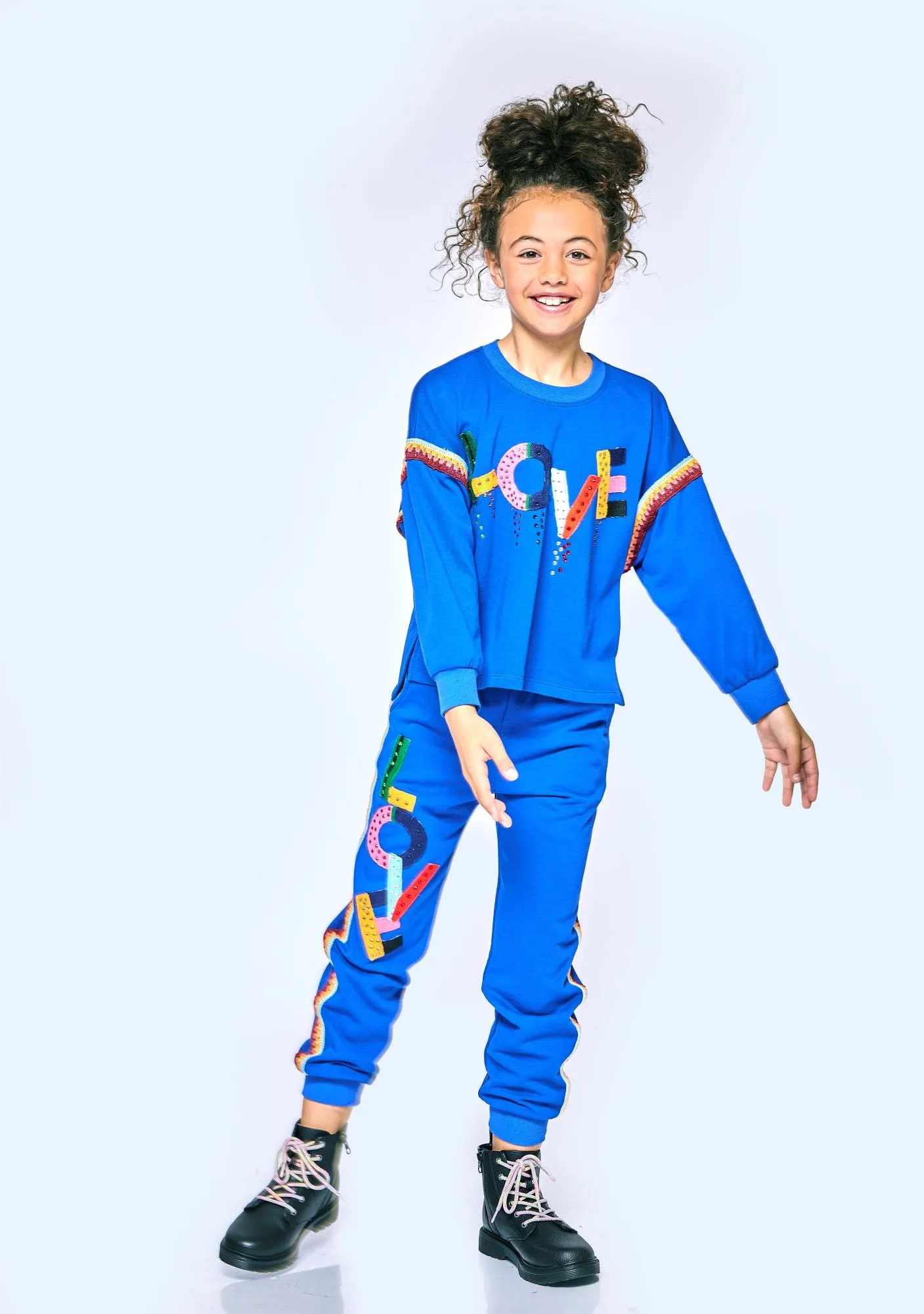 Hannah Banana Love w/Crochet Trim Royal Blue Joggers