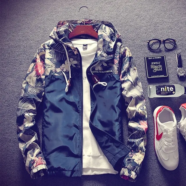 Hip Hop Style Floral Hooded Men Bomber Jacket