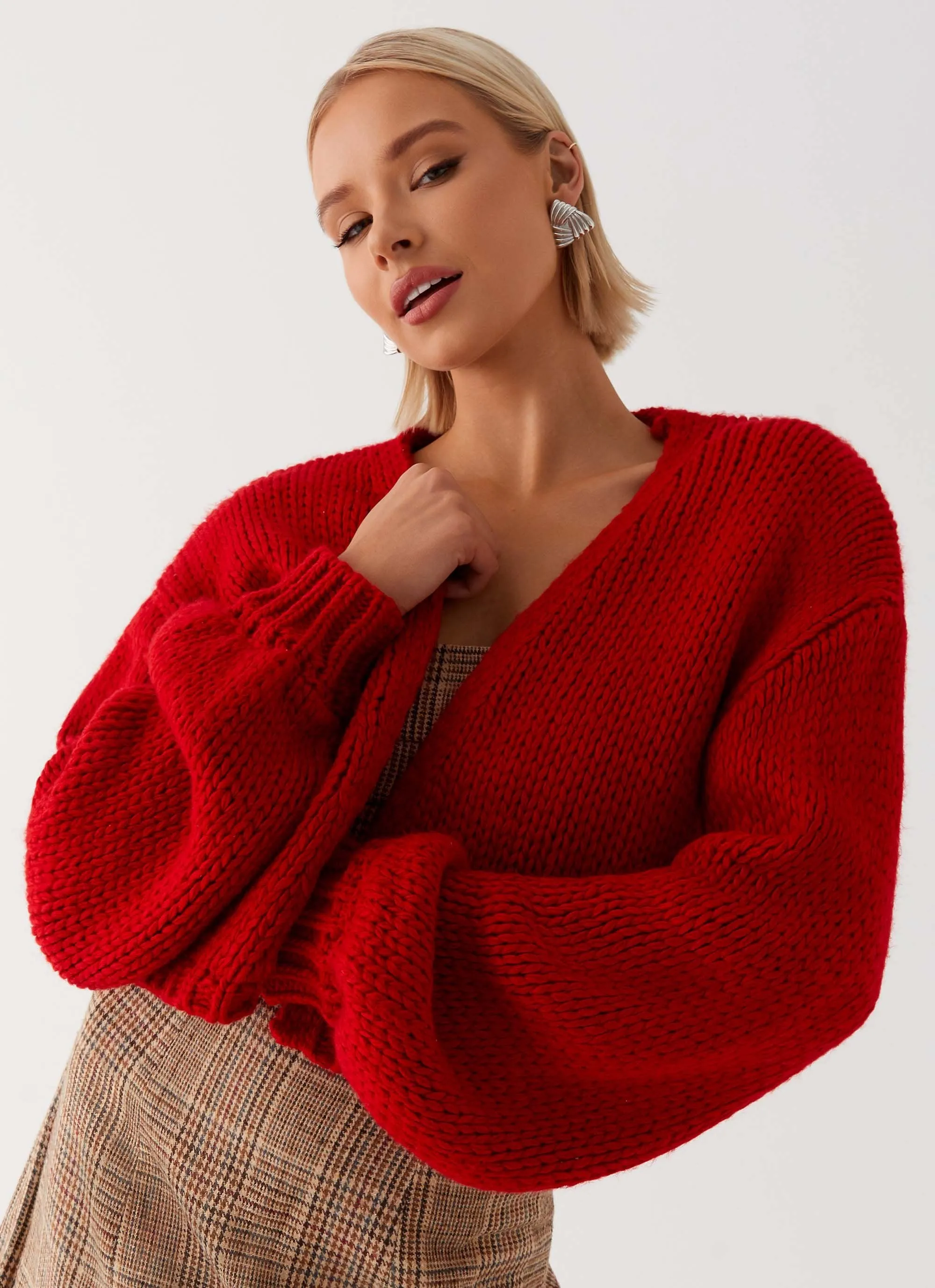 Jasleen Knit Cardigan - Red